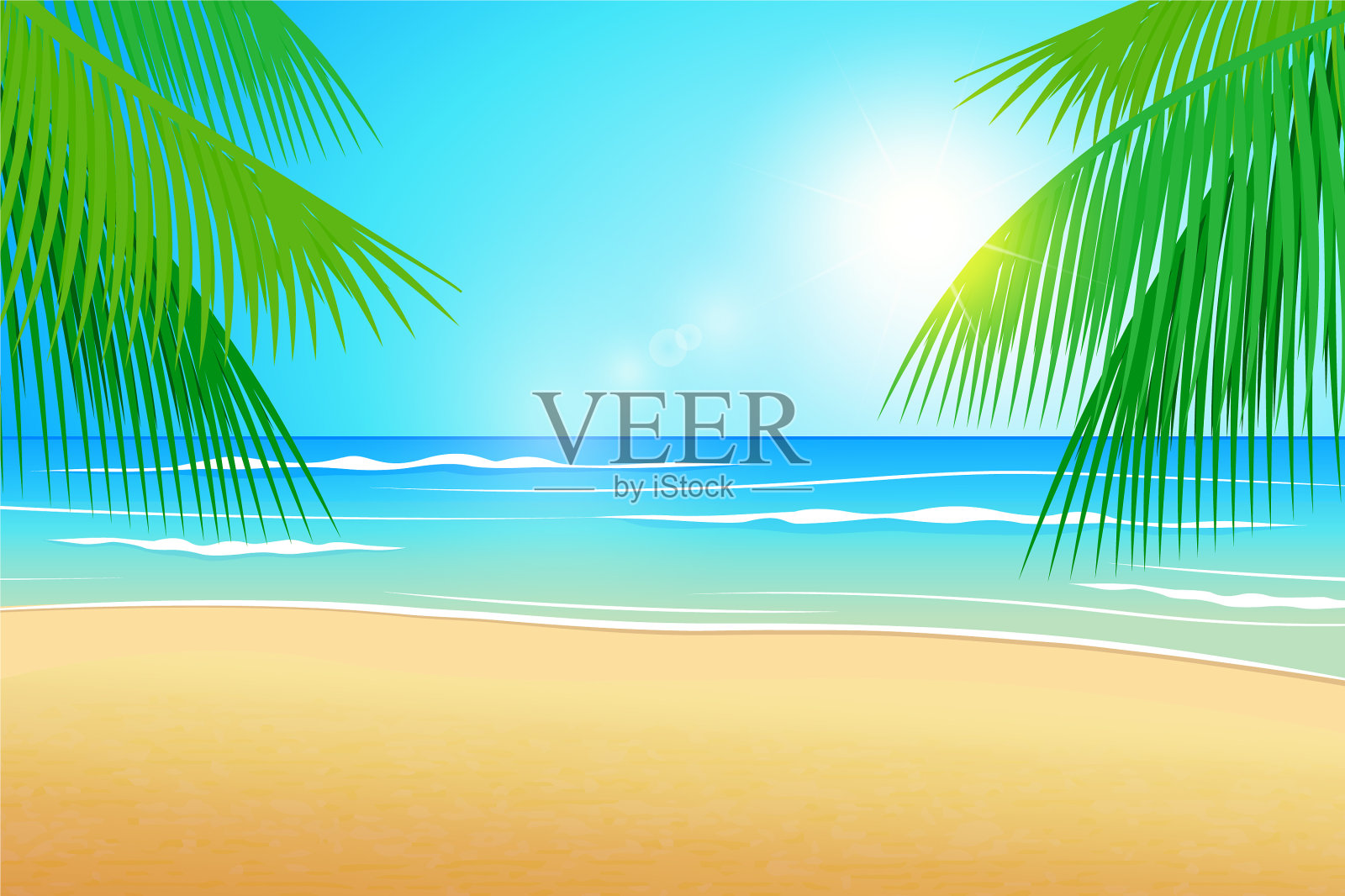 背景是海沙和椰子树插画图片素材