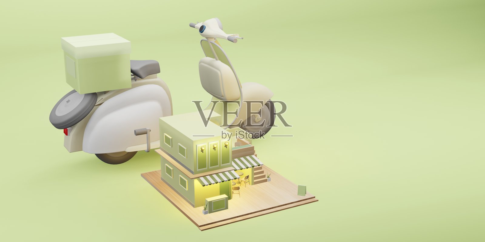 甜品店模型咖啡店餐厅送货服务卡通形象3D插图照片摄影图片