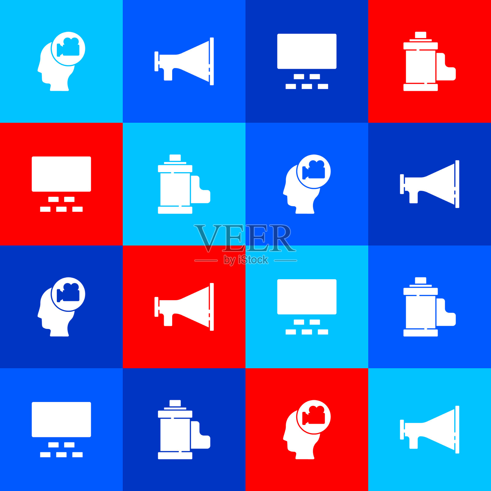 设置头与摄像机扩音器电影院礼堂图标素材