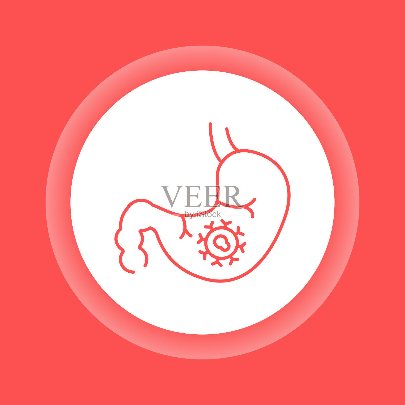 胃癌彩色按钮图标。恶性肿瘤。肿瘤。插画图片素材