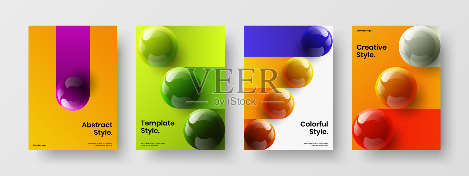 创意企业封面矢量设计插图组成。原始3D球体小册子模板收集。插画图片素材