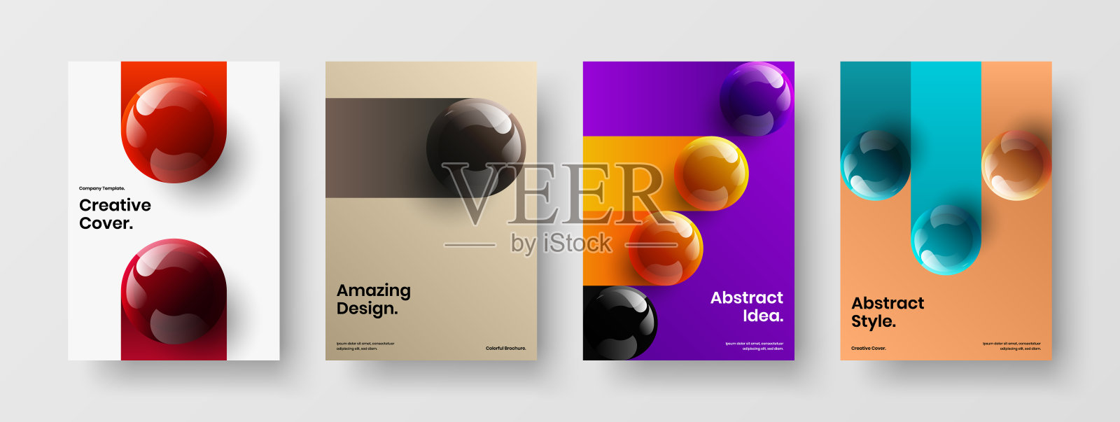 原创3D球明信片布局集。彩色画册A4矢量设计模板收藏。设计模板素材