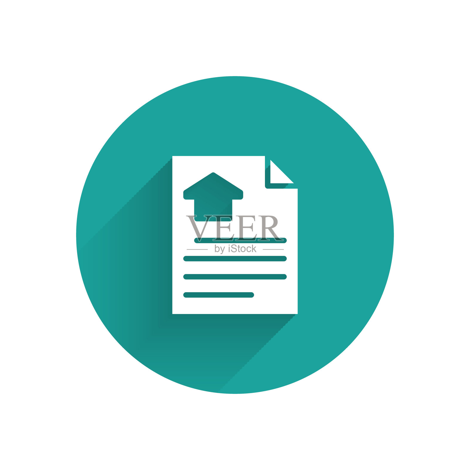 白宫合同图标孤立与长阴影背景。合同创建服务，文件形成，申请表格组成。绿色圆圈按钮。向量插画图片素材