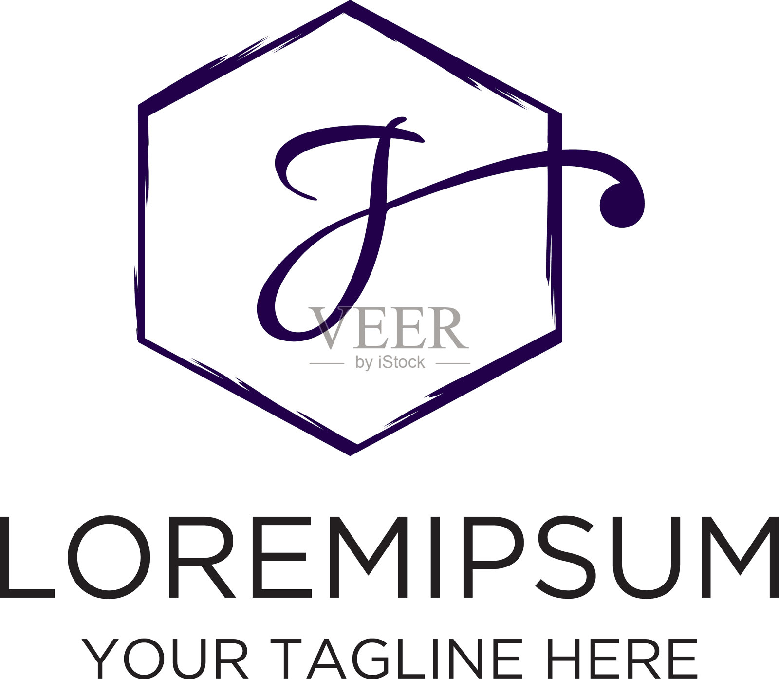 首字母j手写六边形标志插画图片素材