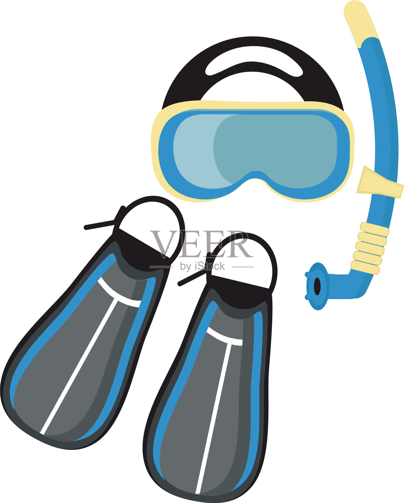在白色背景下潜水的水肺潜水装备插画图片素材