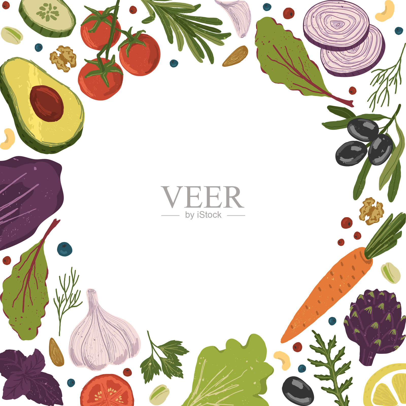 健康食品背景与复制空间水果插画图片素材