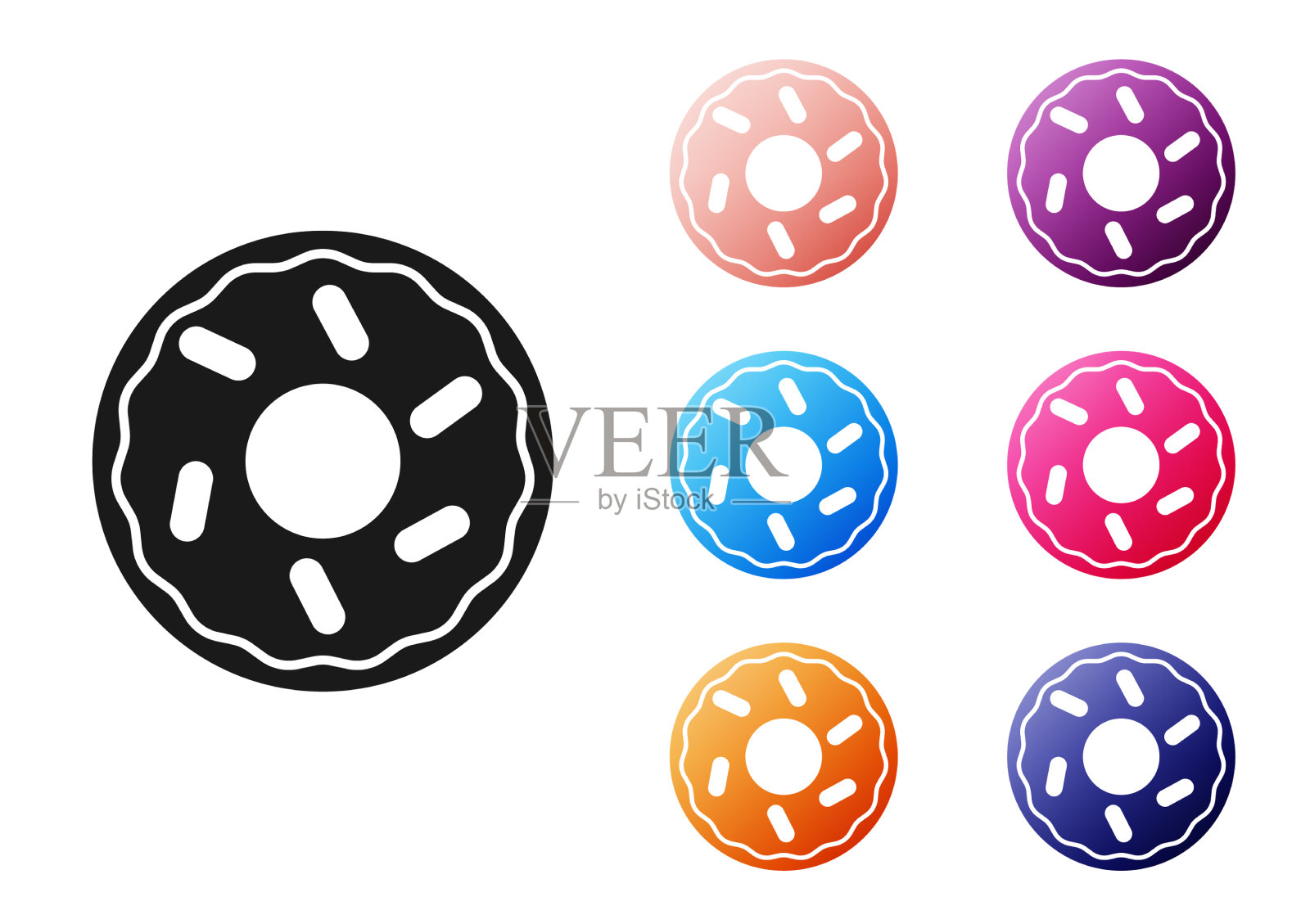 黑色甜甜圈与甜釉图标隔离上插画图片素材