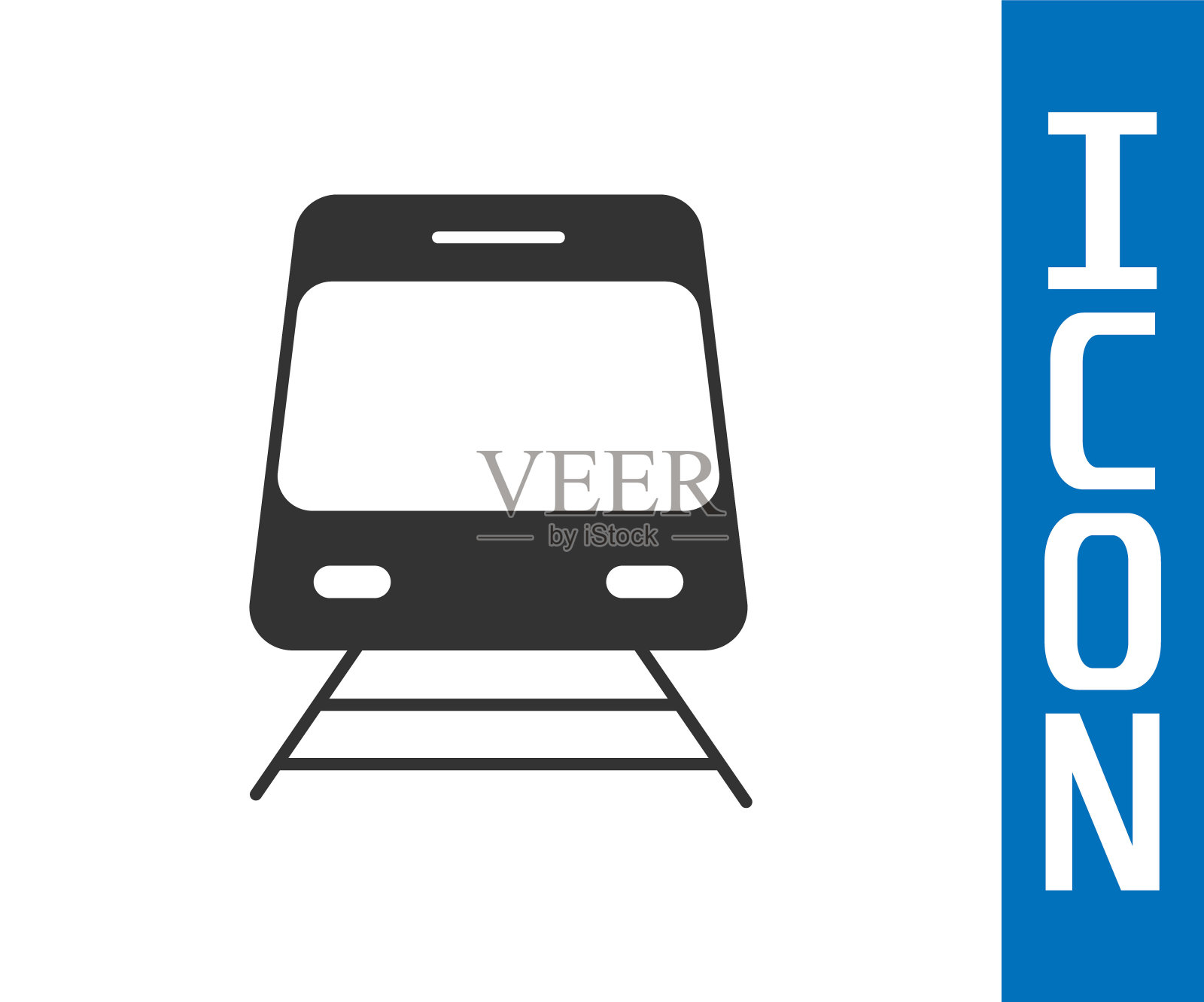 灰色火车和铁路图标孤立在白色背景。公共交通的象征。地铁交通。地铁地下。向量插画图片素材