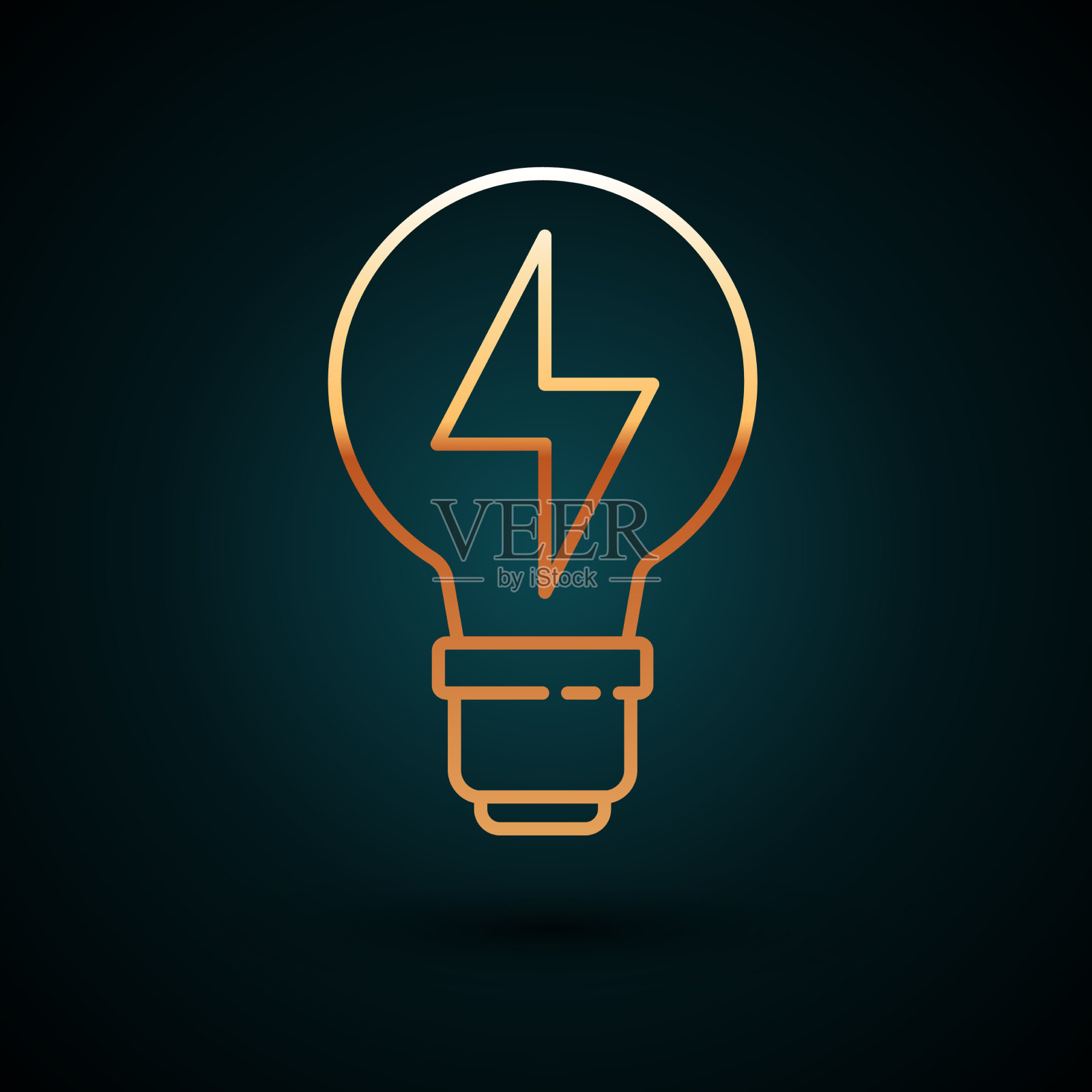 金线灯泡与闪电符号图标插画图片素材