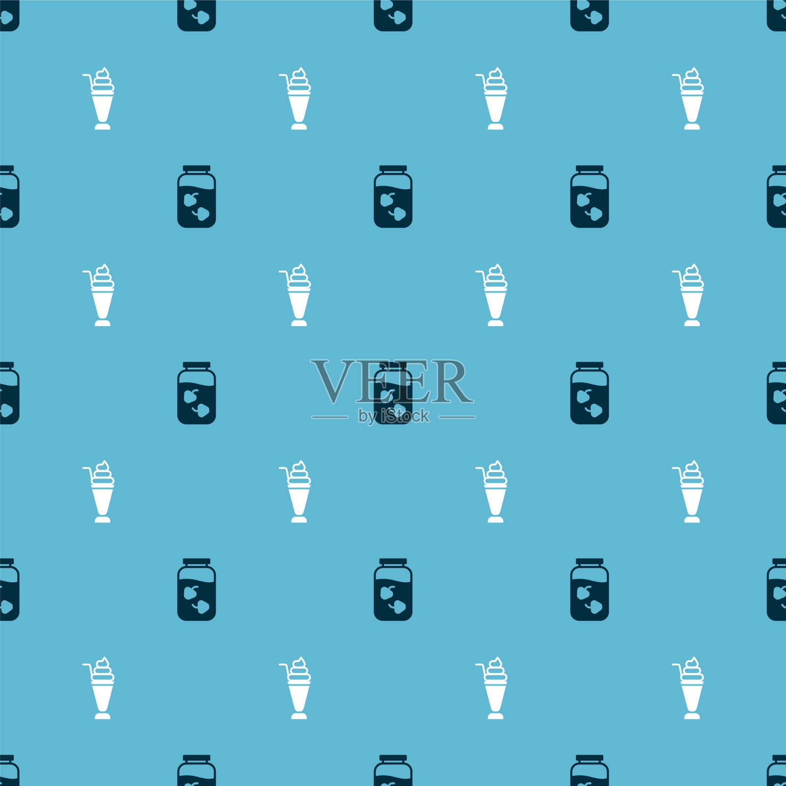 草莓酱罐和奶昔无缝放置图标素材