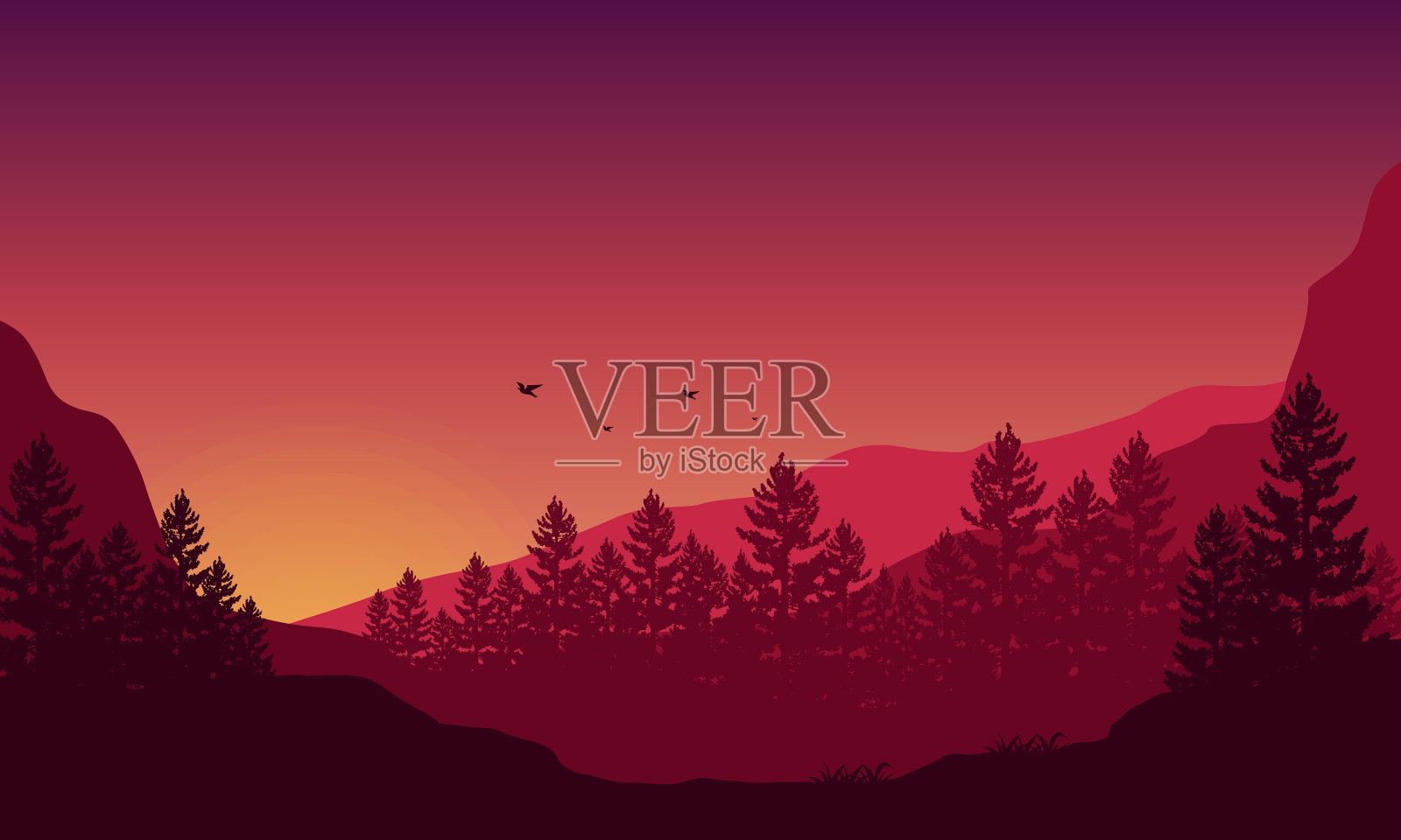 黄昏时美丽的山景插画图片素材