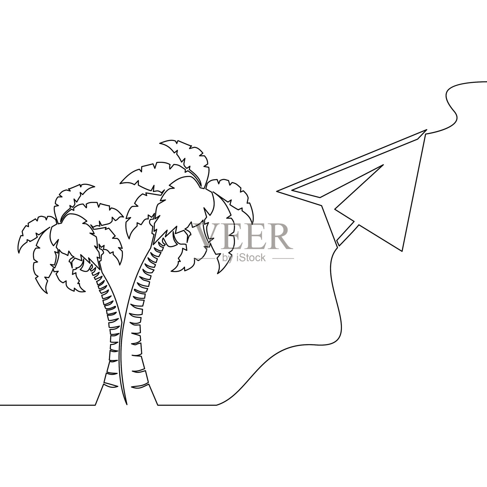 连续线纸飞机飞到岛插画图片素材