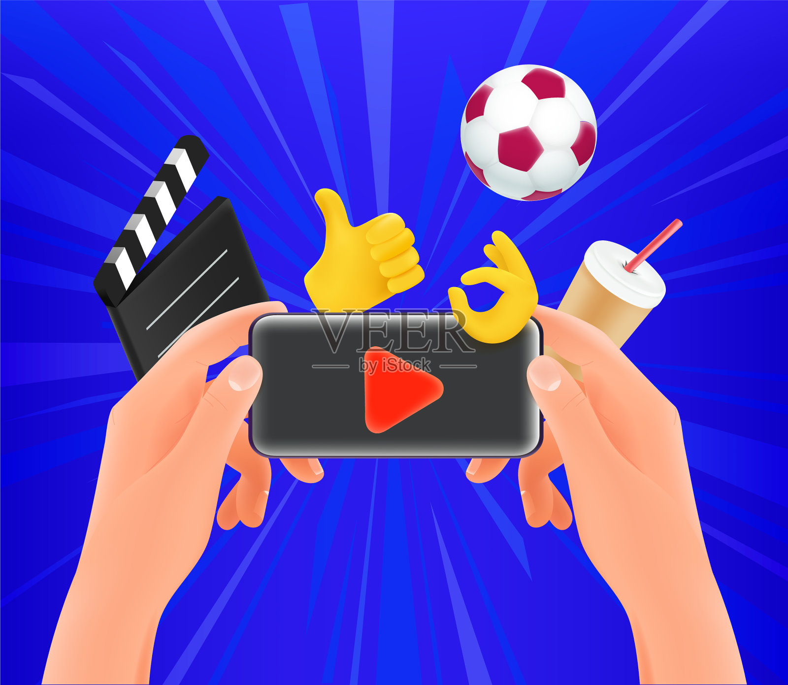 男人用他的智能手机看视频插画图片素材