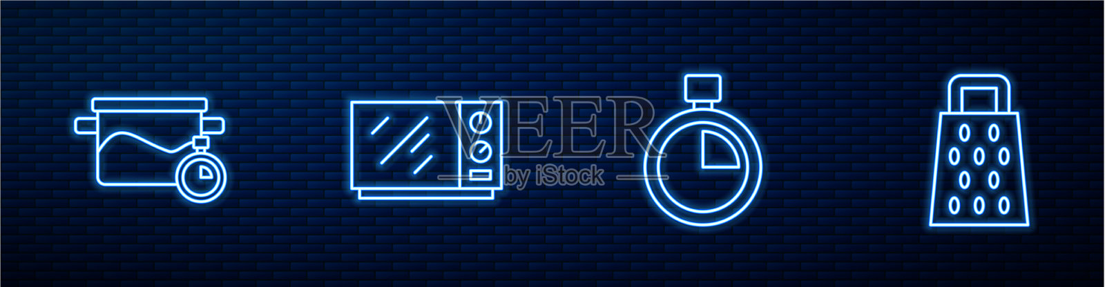 设置行秒表烹饪锅微波炉插画图片素材