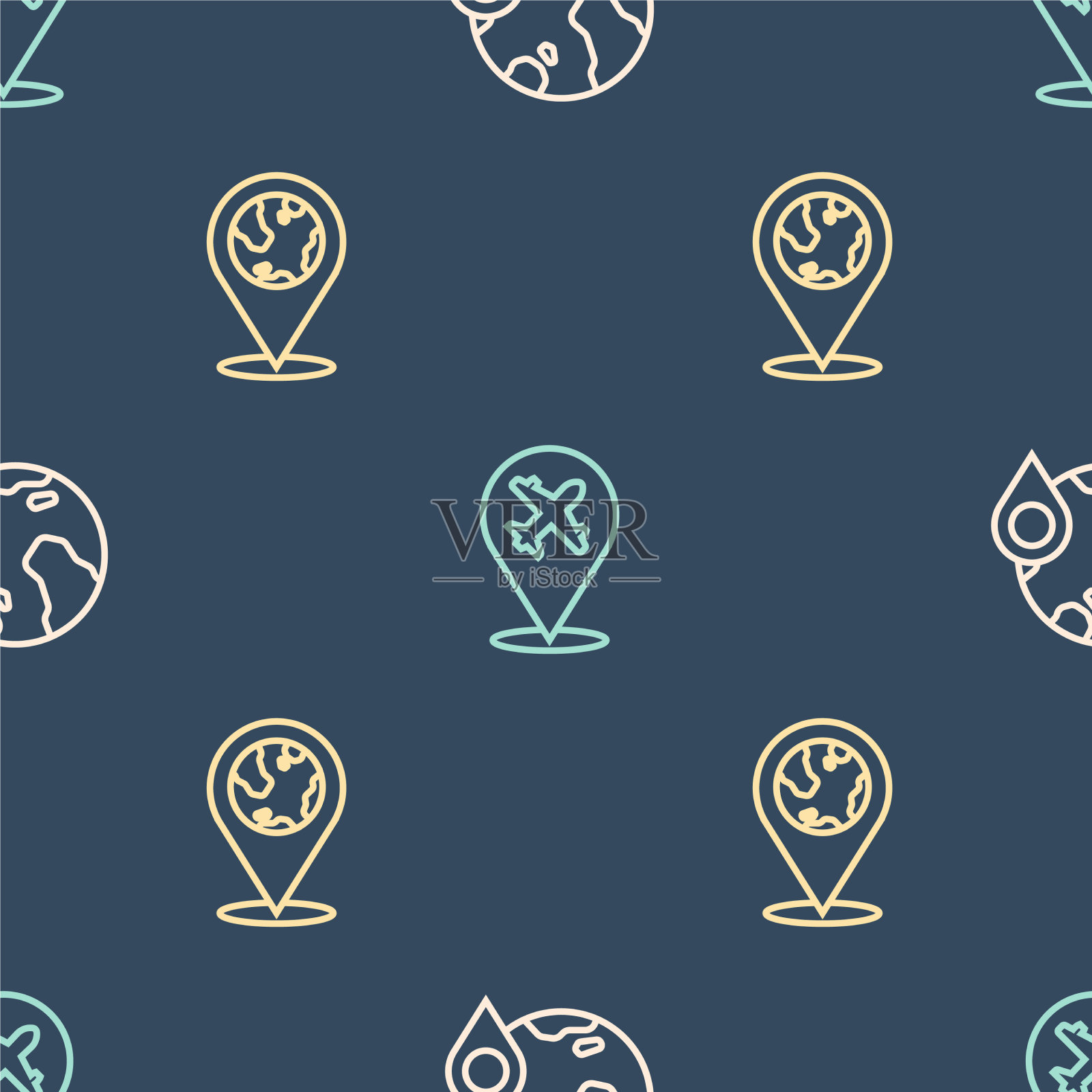 在地球仪和平面上设置线的位置图标素材