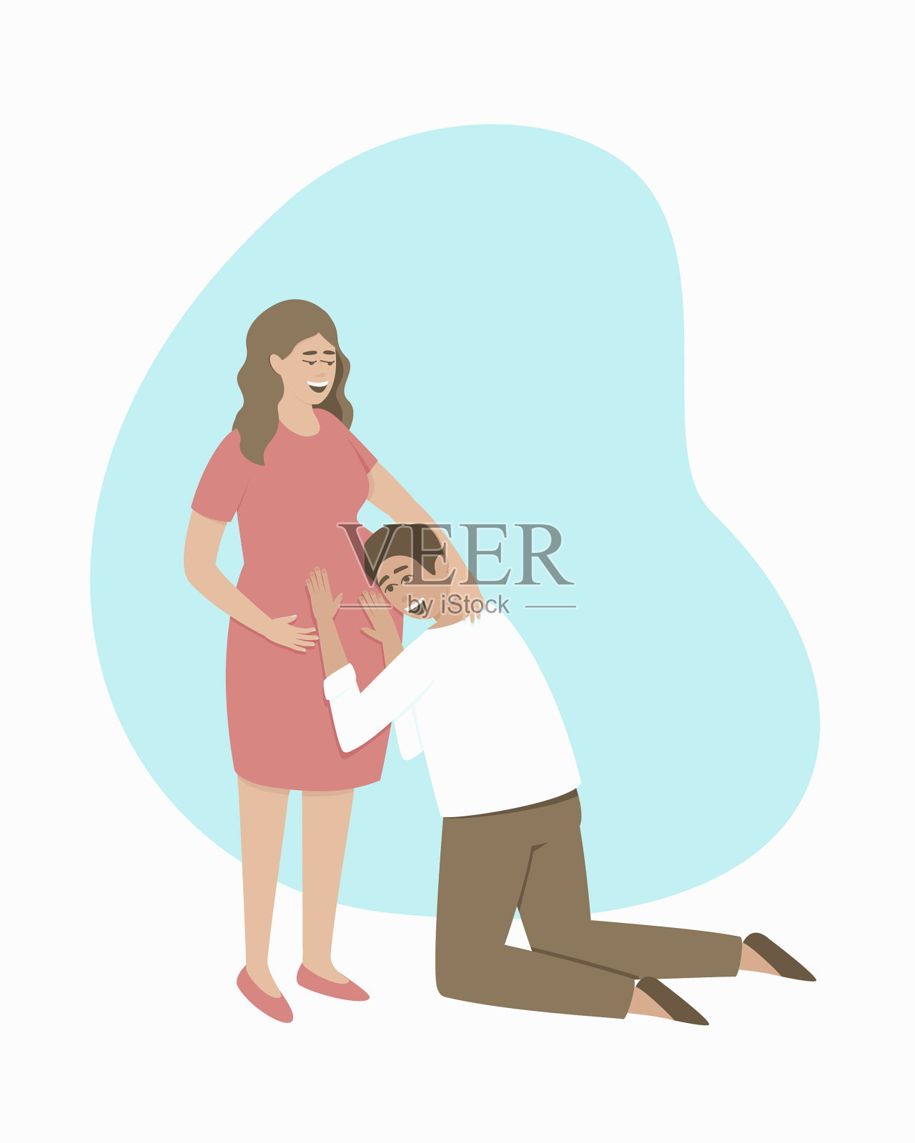 男人倚着肚子怀孕插画图片素材