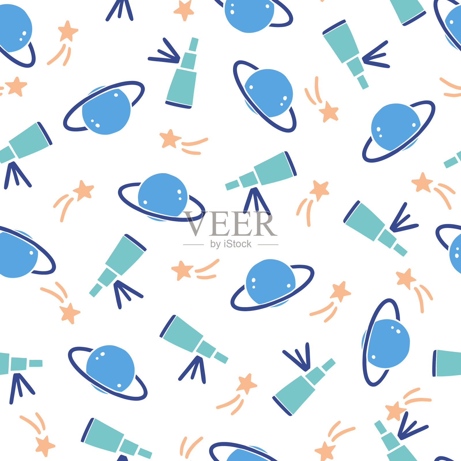 可爱幼稚的无缝图案空间插画图片素材