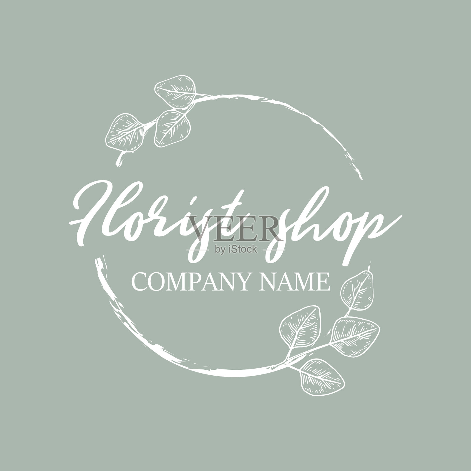 现代框架与桉树树枝手绘插画图片素材