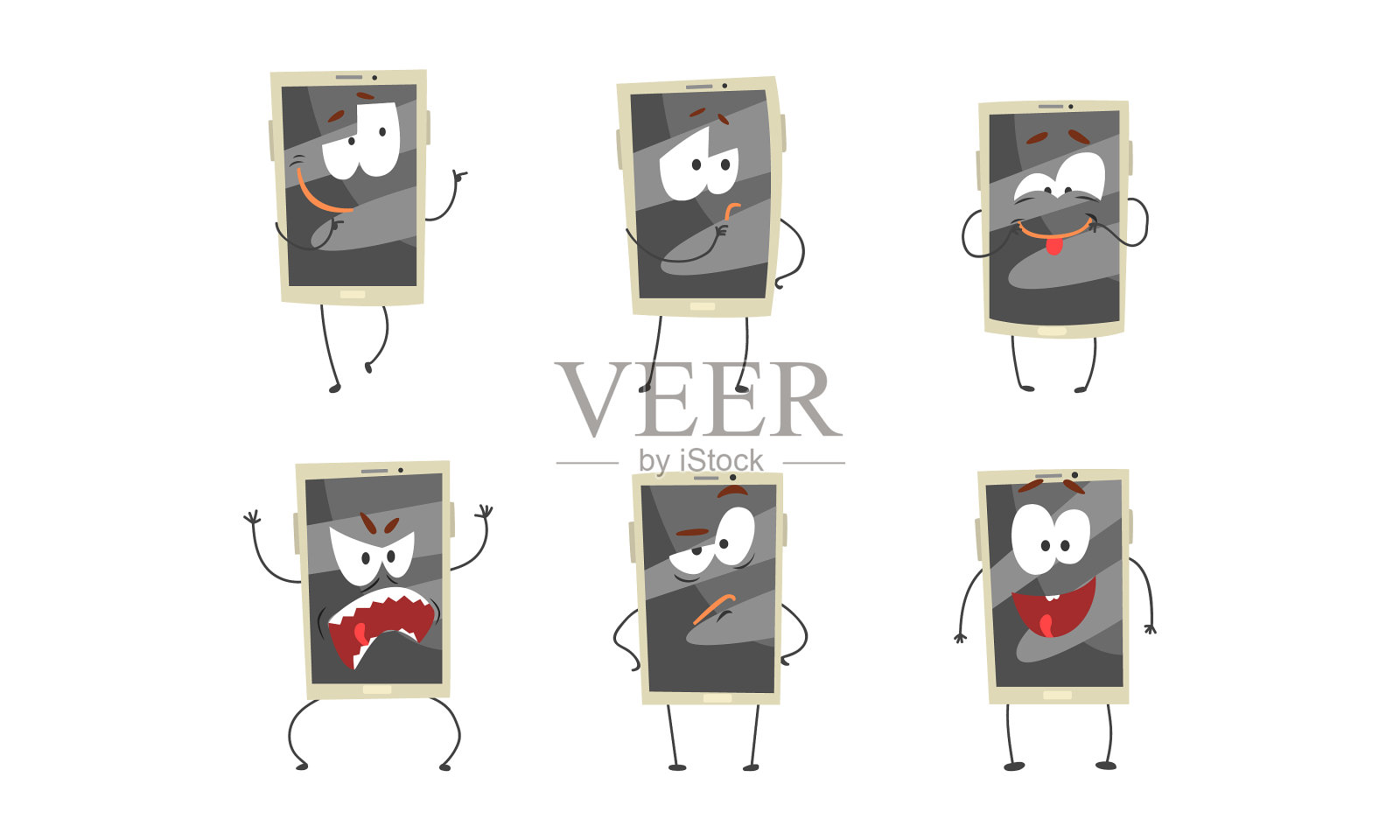 人性化智能手机表达不同的脸设计元素图片