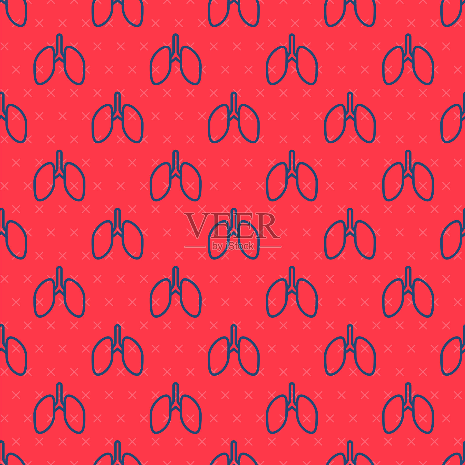 蓝线肺图标分离无缝图案上插画图片素材