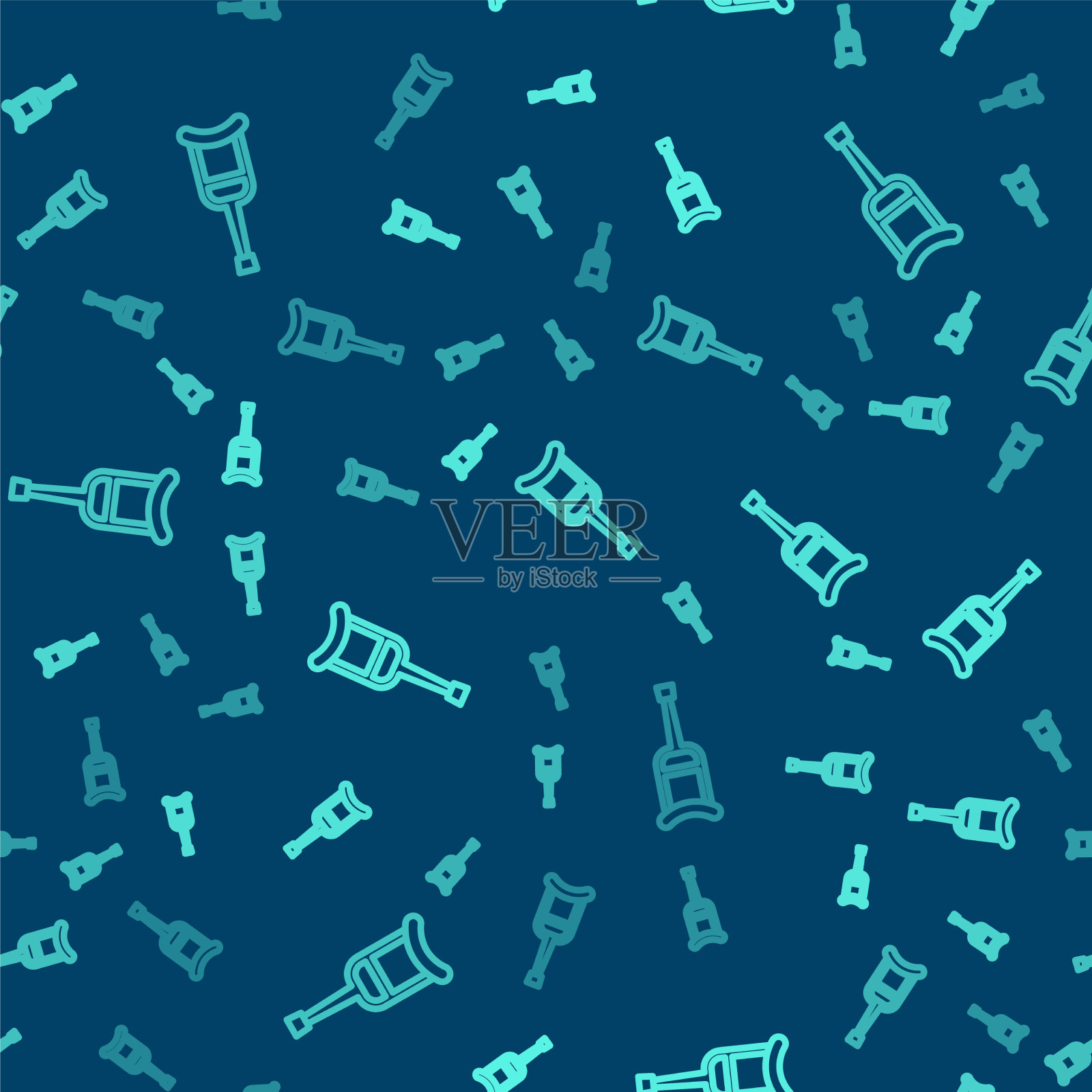 绿线拐杖或拐杖图标孤立插画图片素材