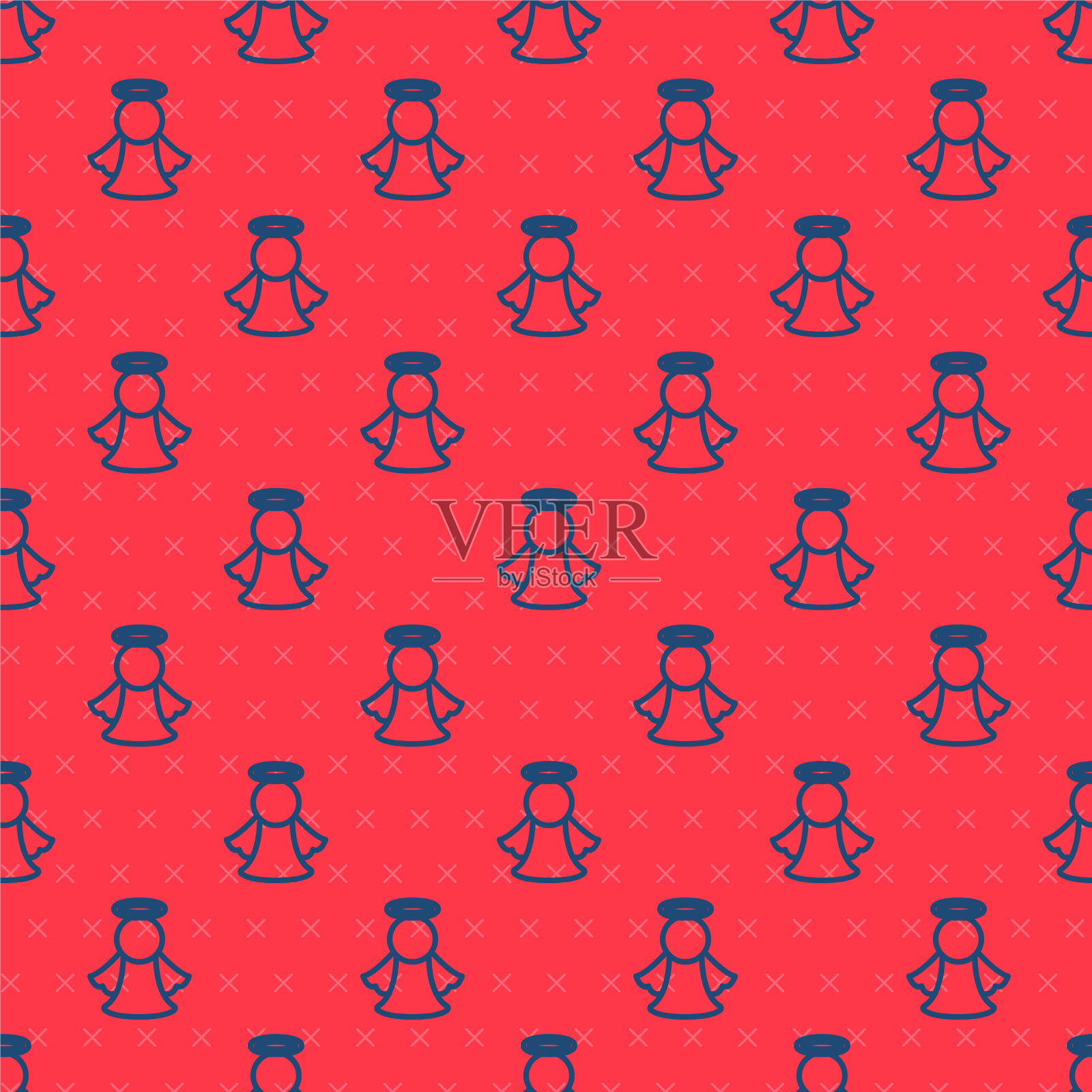 蓝线天使图标隔离无缝模式上插画图片素材