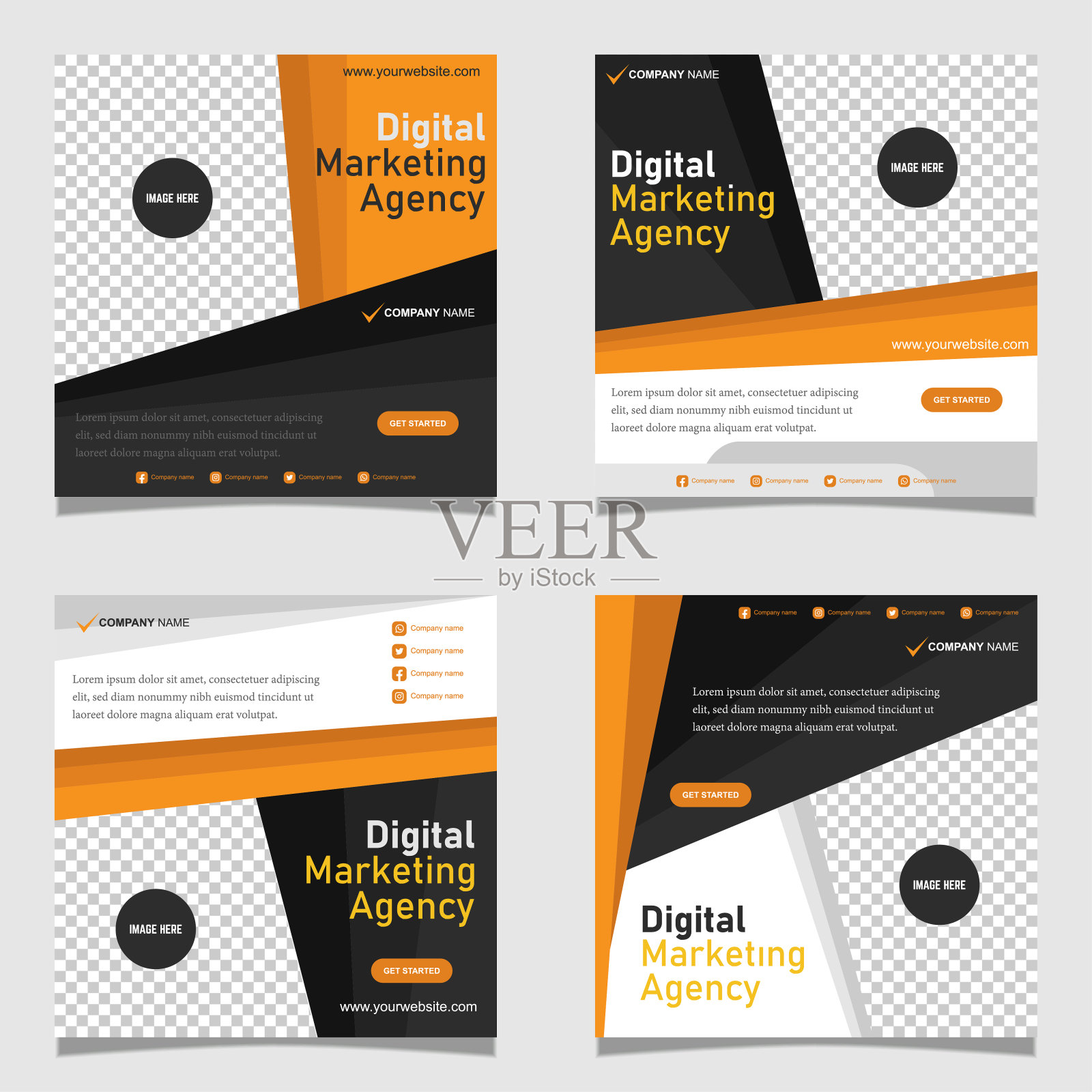 数字营销机构社交媒体发布模板。可编辑的推广矢量背景与照片拼贴设计模板素材