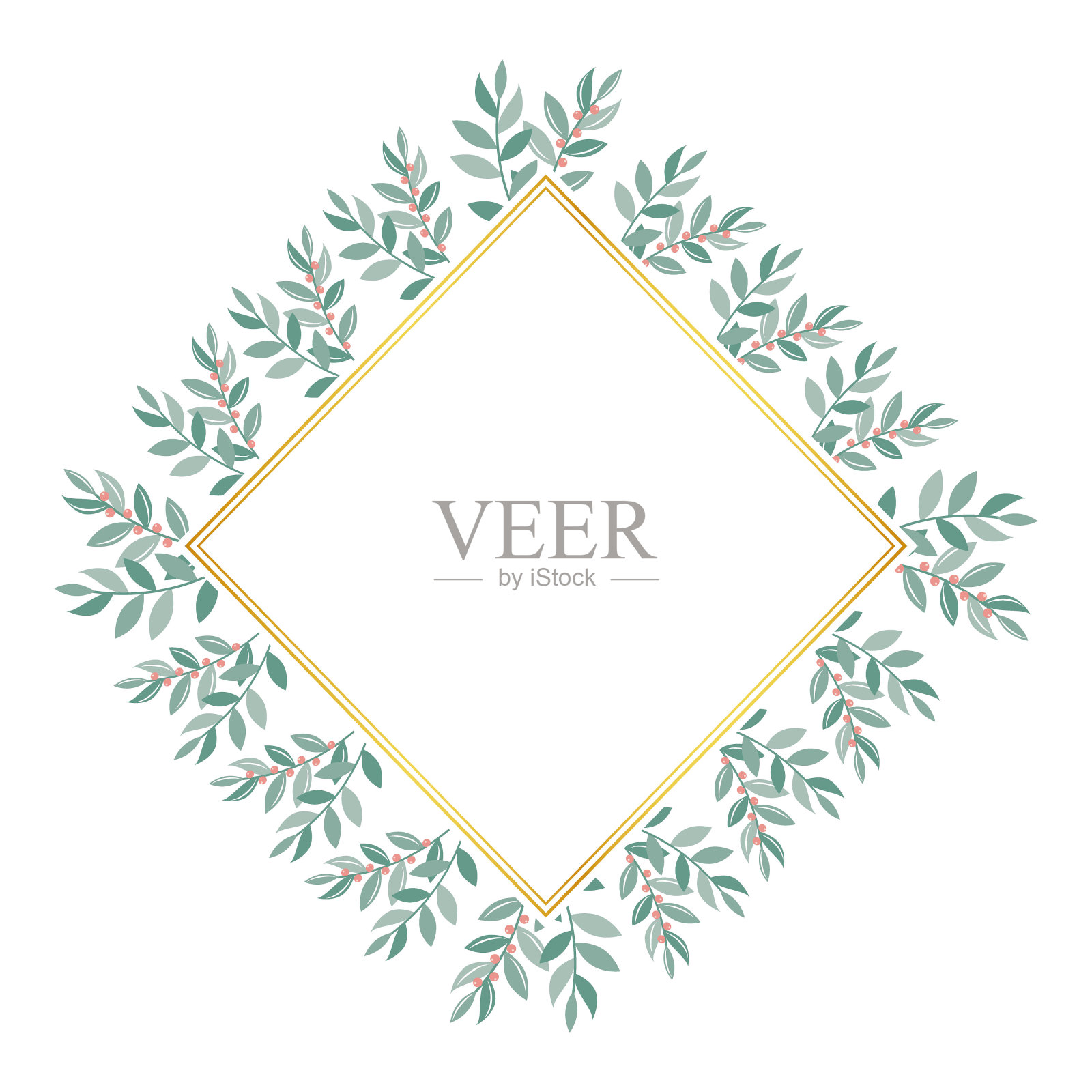 植物金框架装饰的花，孤立的矢量插图插画图片素材