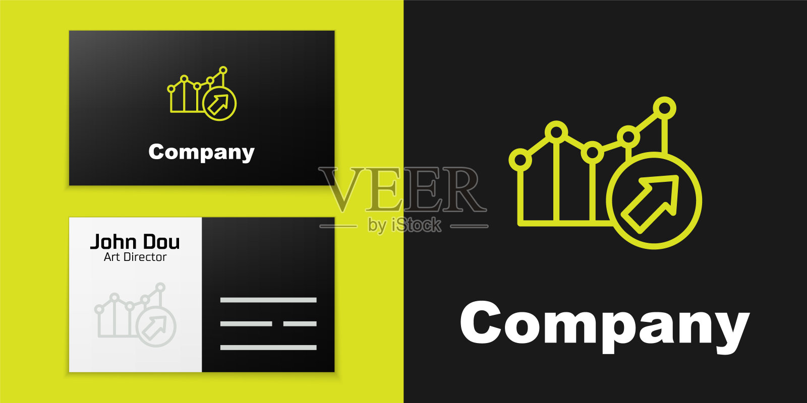 财务增长增加图标孤立在黑色背景上。增加收入。Logo设计模板元素。向量图标素材