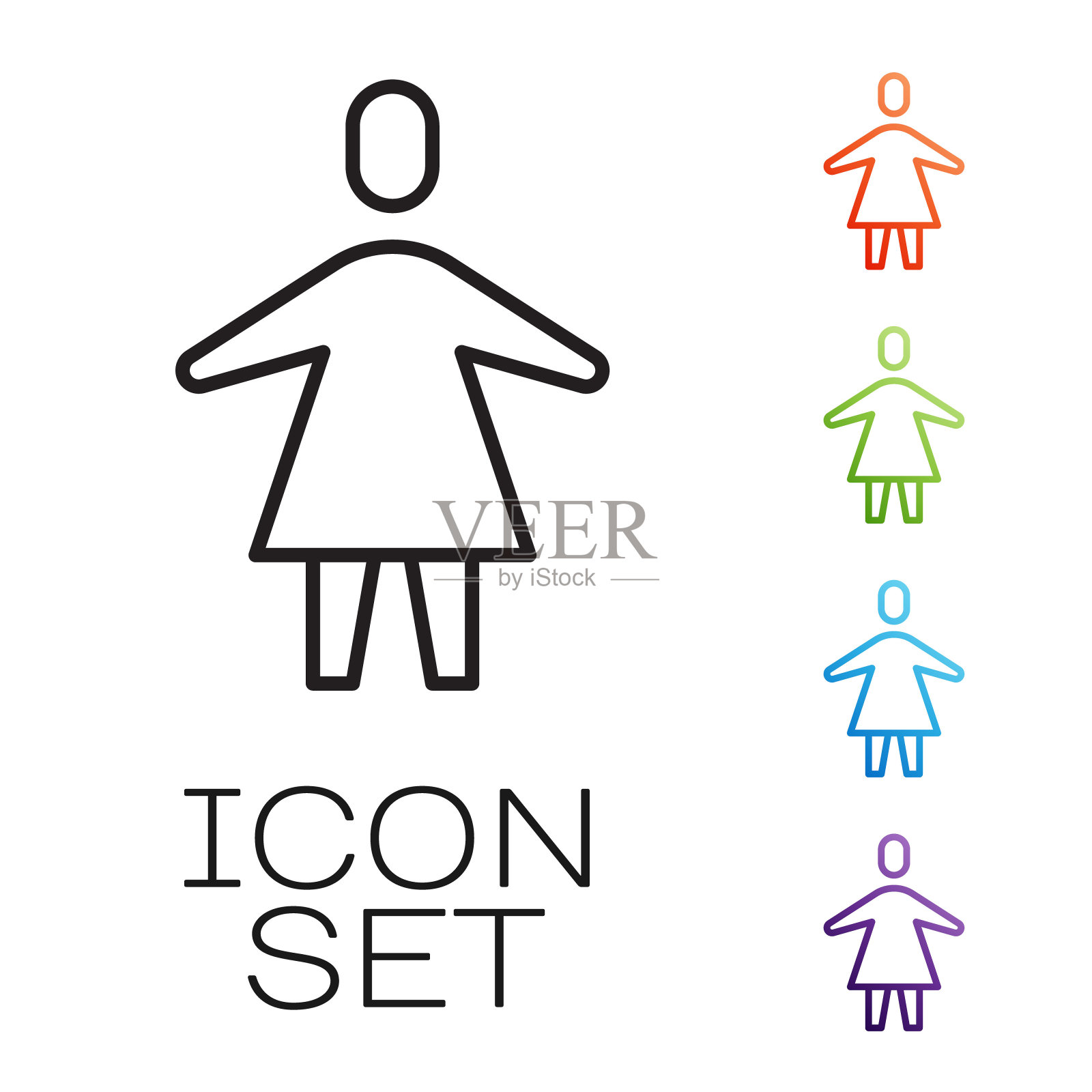 黑线白色背景上隔离的女性图标。金星象征。女性符号女性有机体或女性的符号设置图标丰富多彩。向量图标素材