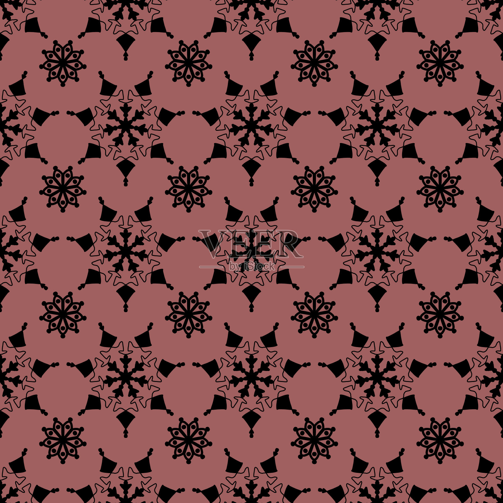 红木棕色无缝雪花的背景为圣诞节，新年，雪花元素无缝图案插图设计圣诞包装纸装饰概念。插画图片素材
