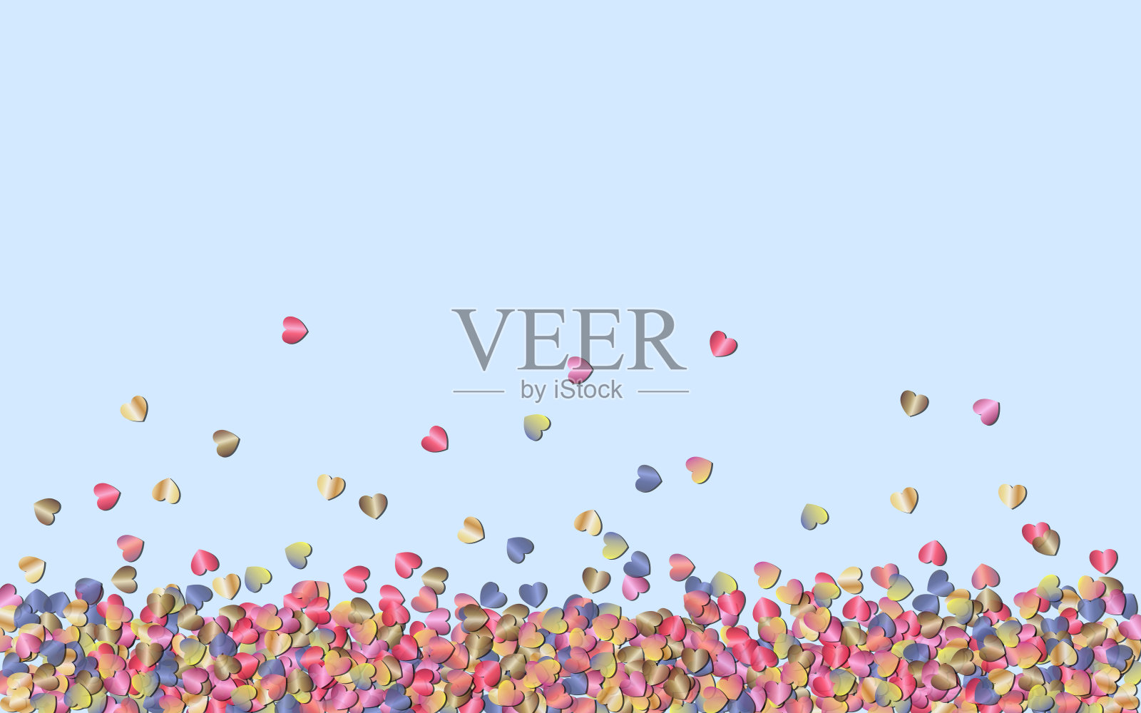 柔和的蓝色背景上的金属心形亮片。矢量插图。插画图片素材