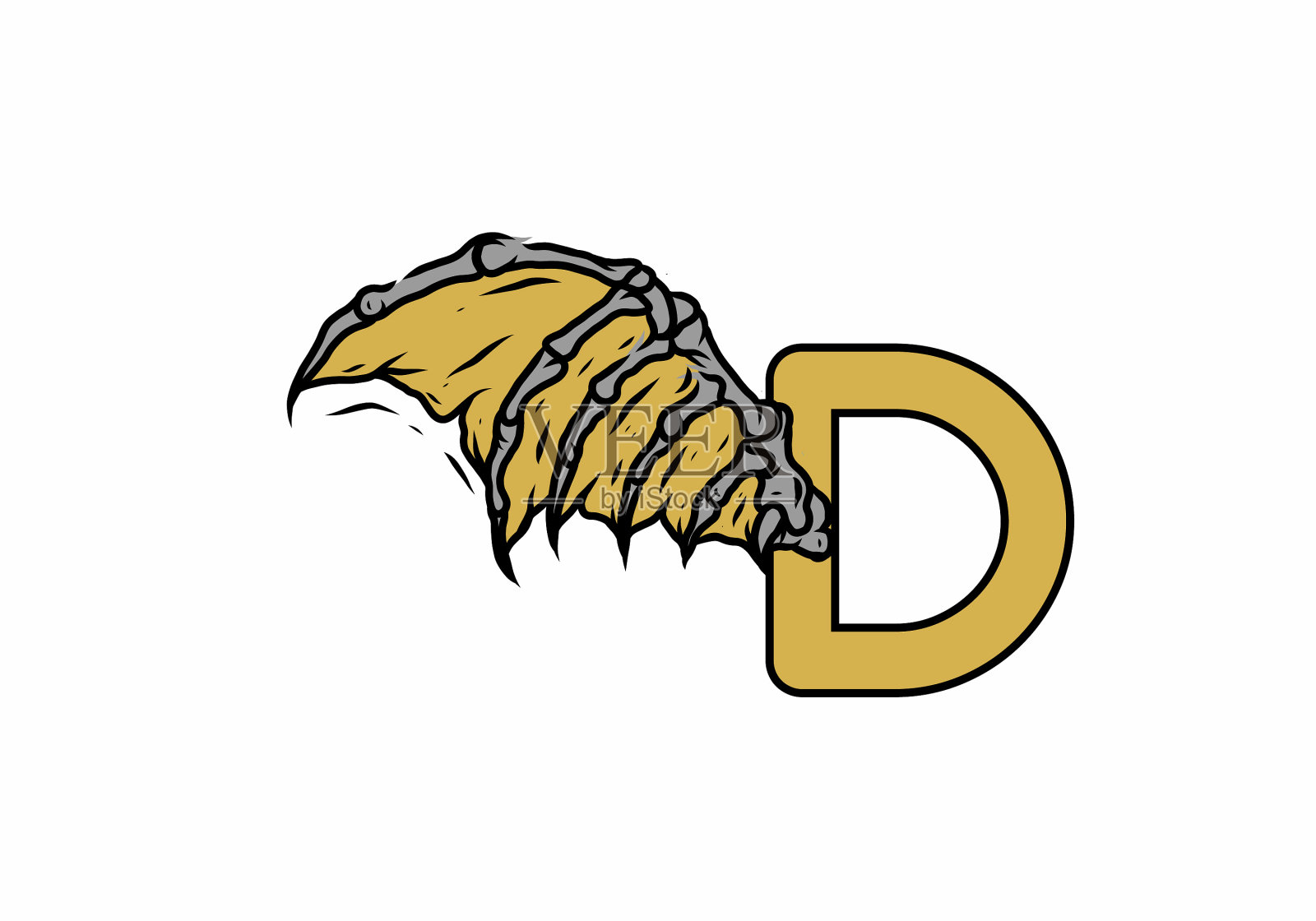 金色黑色d首字母与复古插画图片素材