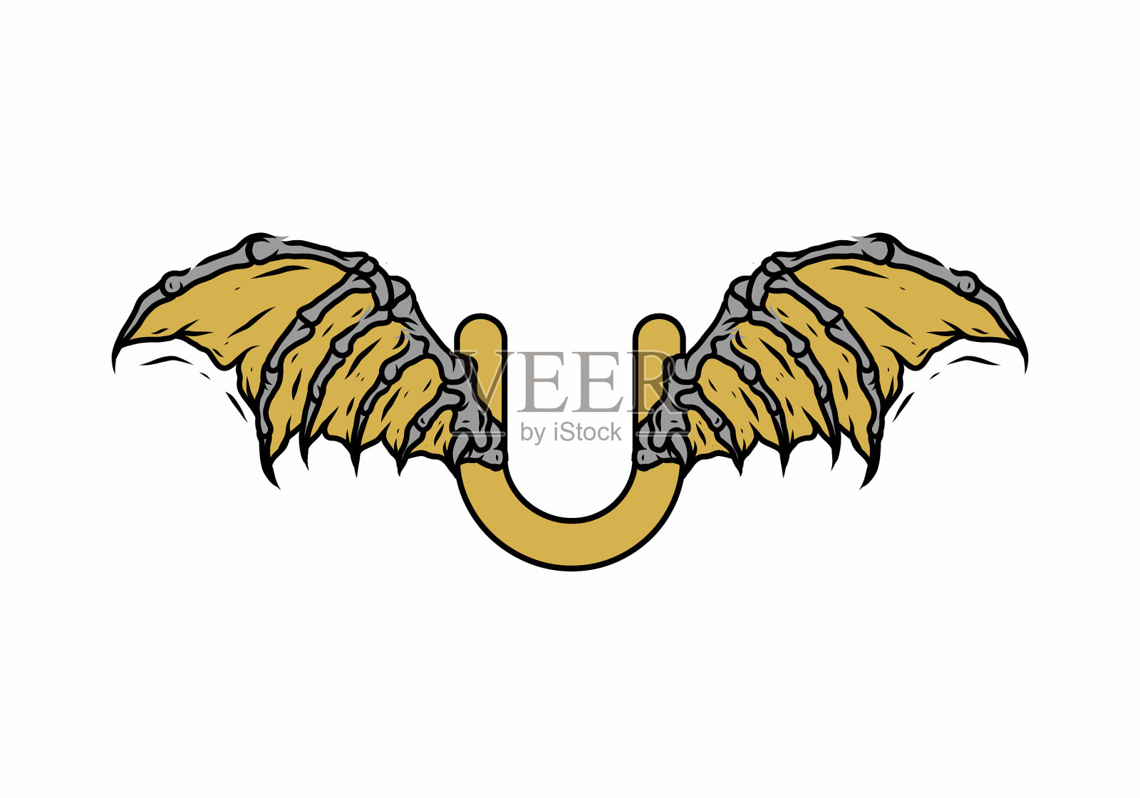 金色黑色u首字母与复古插画图片素材