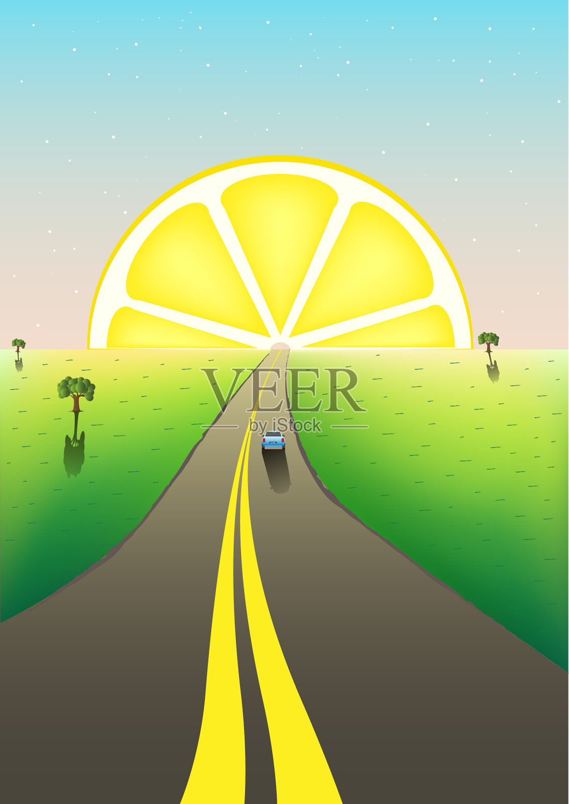 神奇的风景路到地平线柑橘插画图片素材