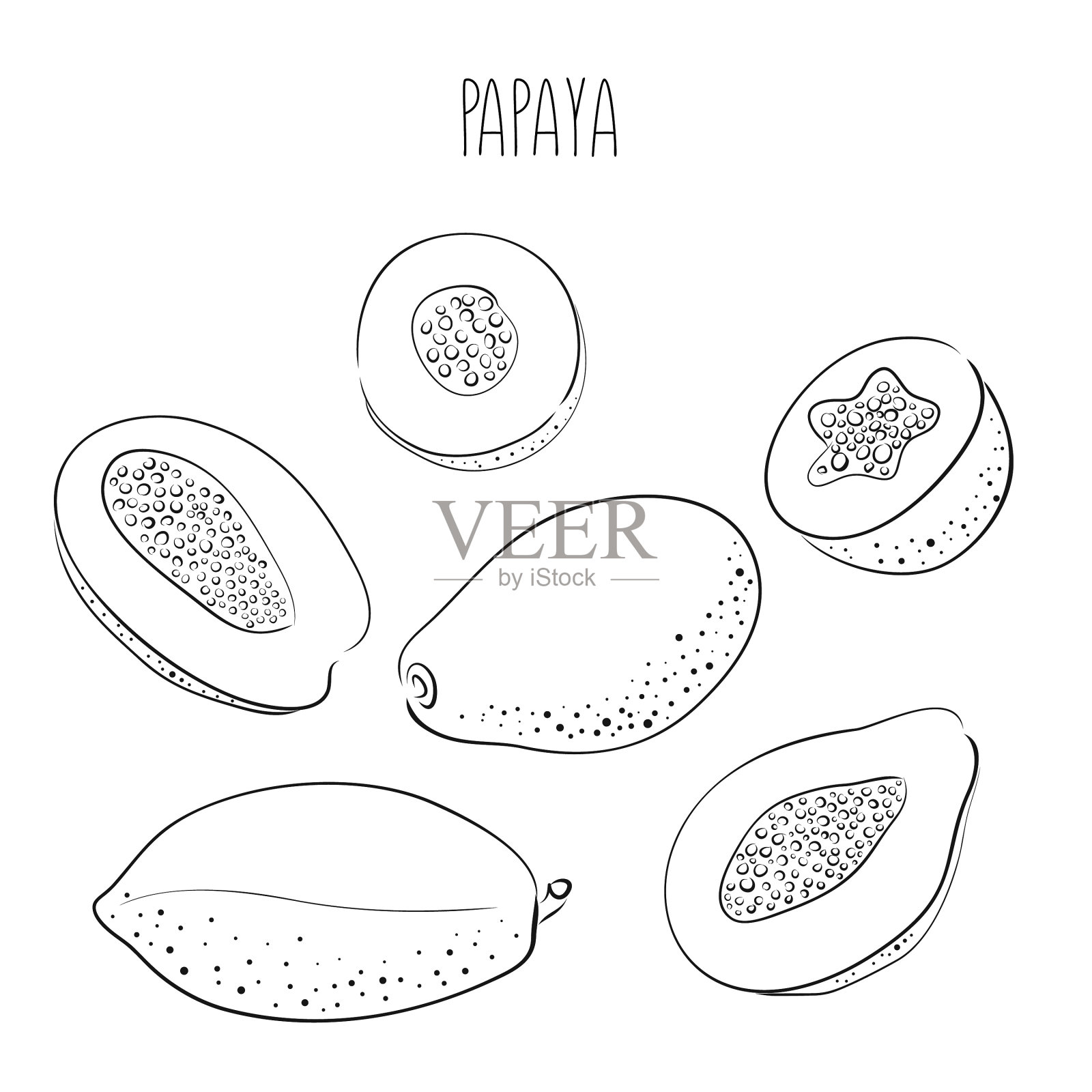 木瓜集手绘新鲜有机木瓜插画图片素材
