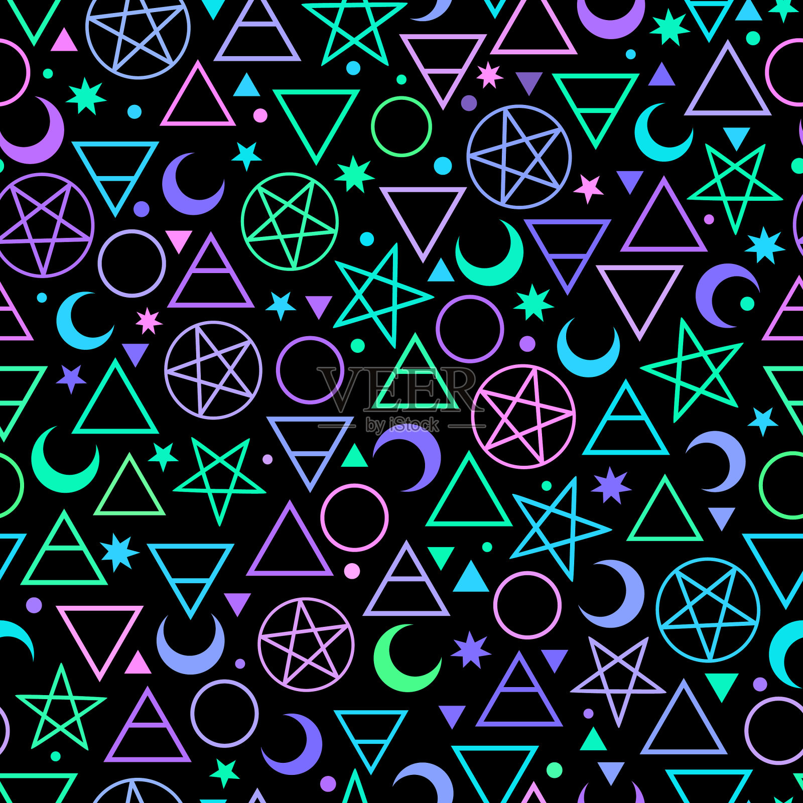 无缝图案彩色的炼金术标志上插画图片素材