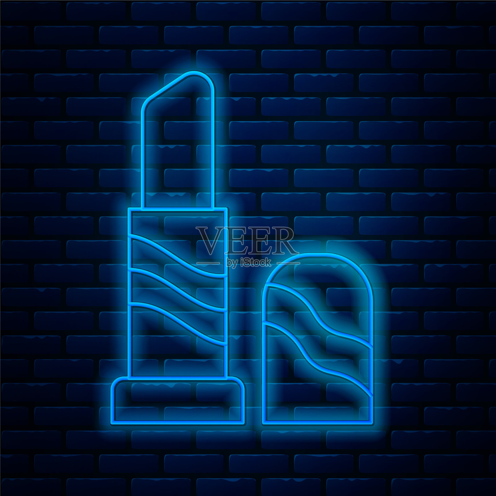 发光的霓虹灯线口红图标孤立在砖插画图片素材