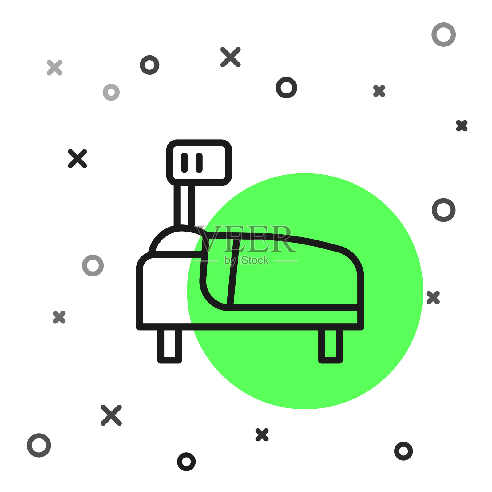 病床上的黑线图标隔离在白色上插画图片素材