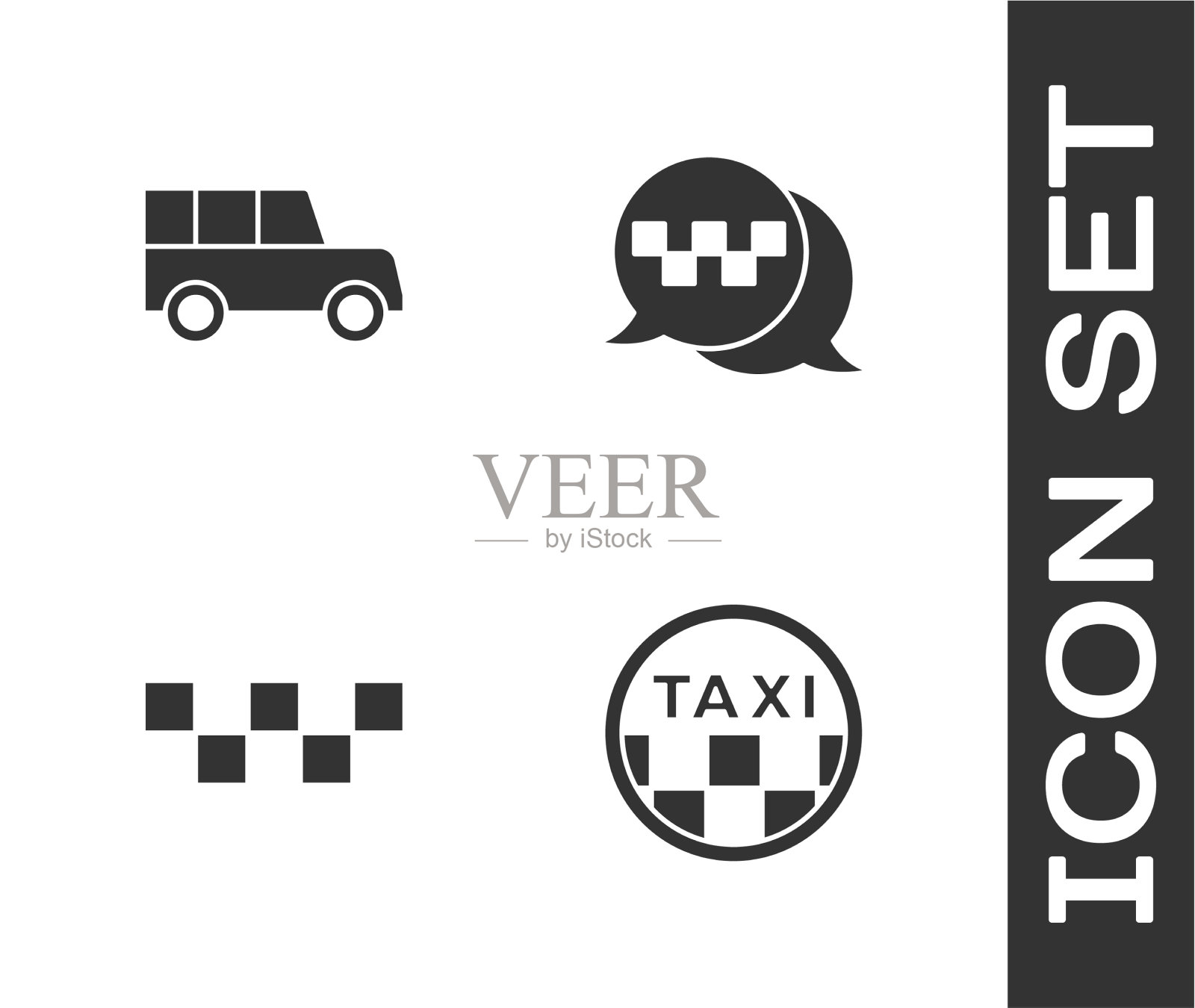 设有出租车车顶车和电话呼叫服务图标素材