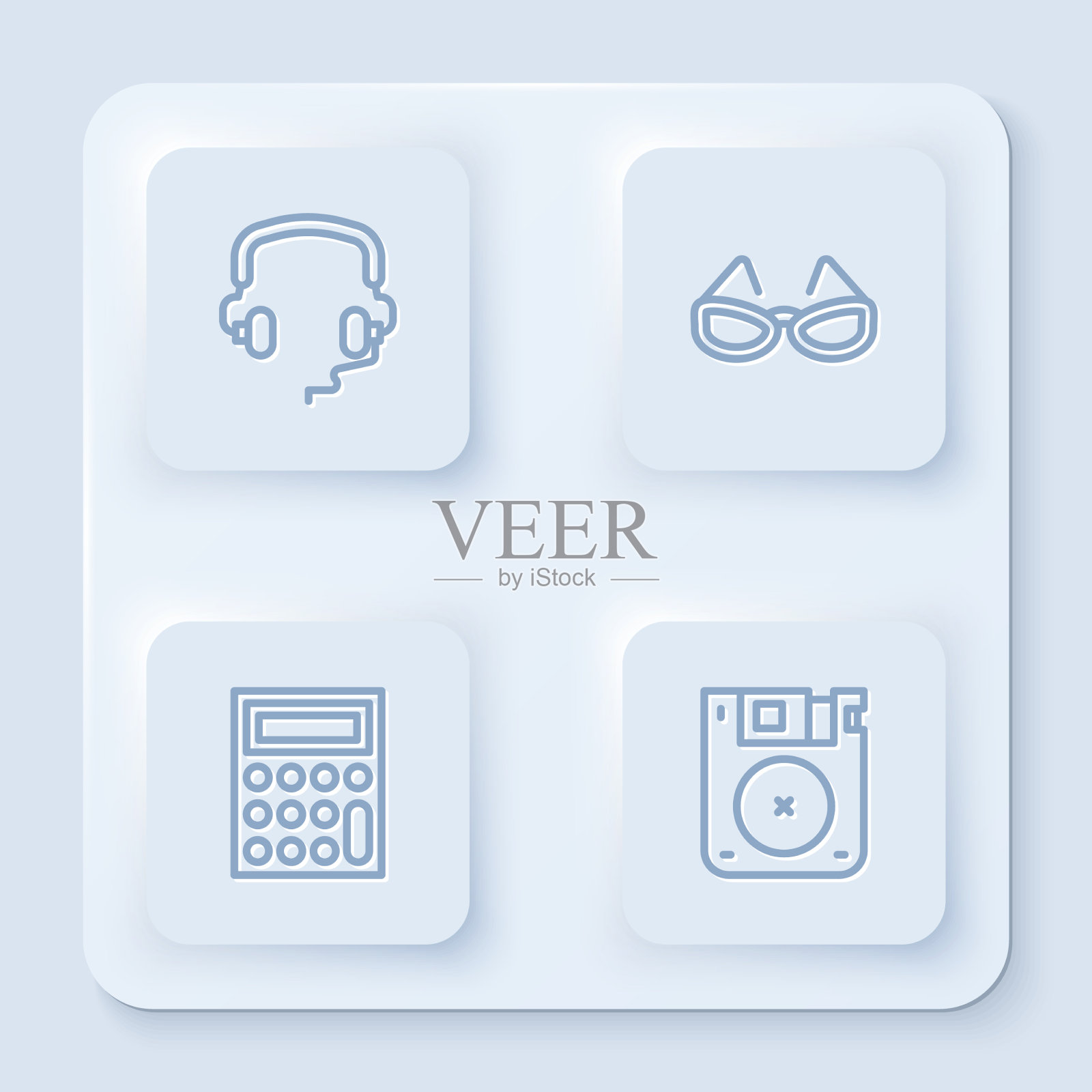 设置线耳机眼镜计算器和图标素材