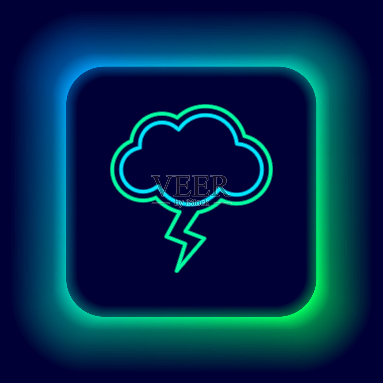 发光的霓虹灯线风暴图标孤立在黑色插画图片素材