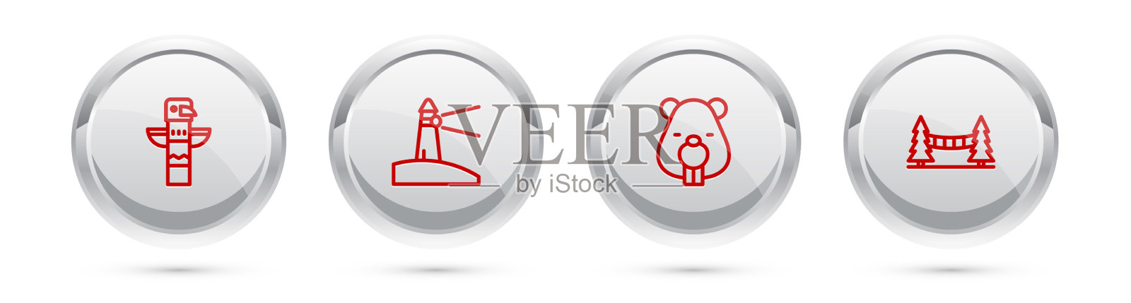 设线加拿大图腾柱灯塔海狸插画图片素材