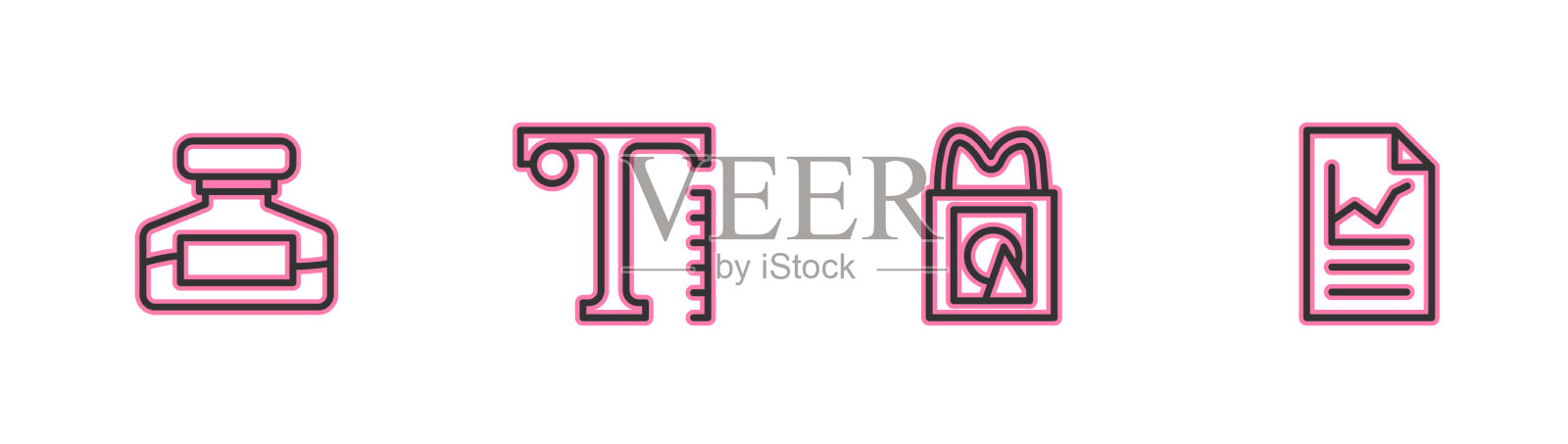 集线墨水瓶和纸购物袋文字图标素材