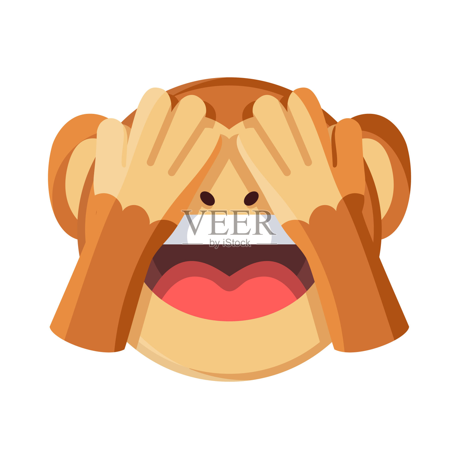 一只小猴子蒙着眼睛的表情符号插画图片素材