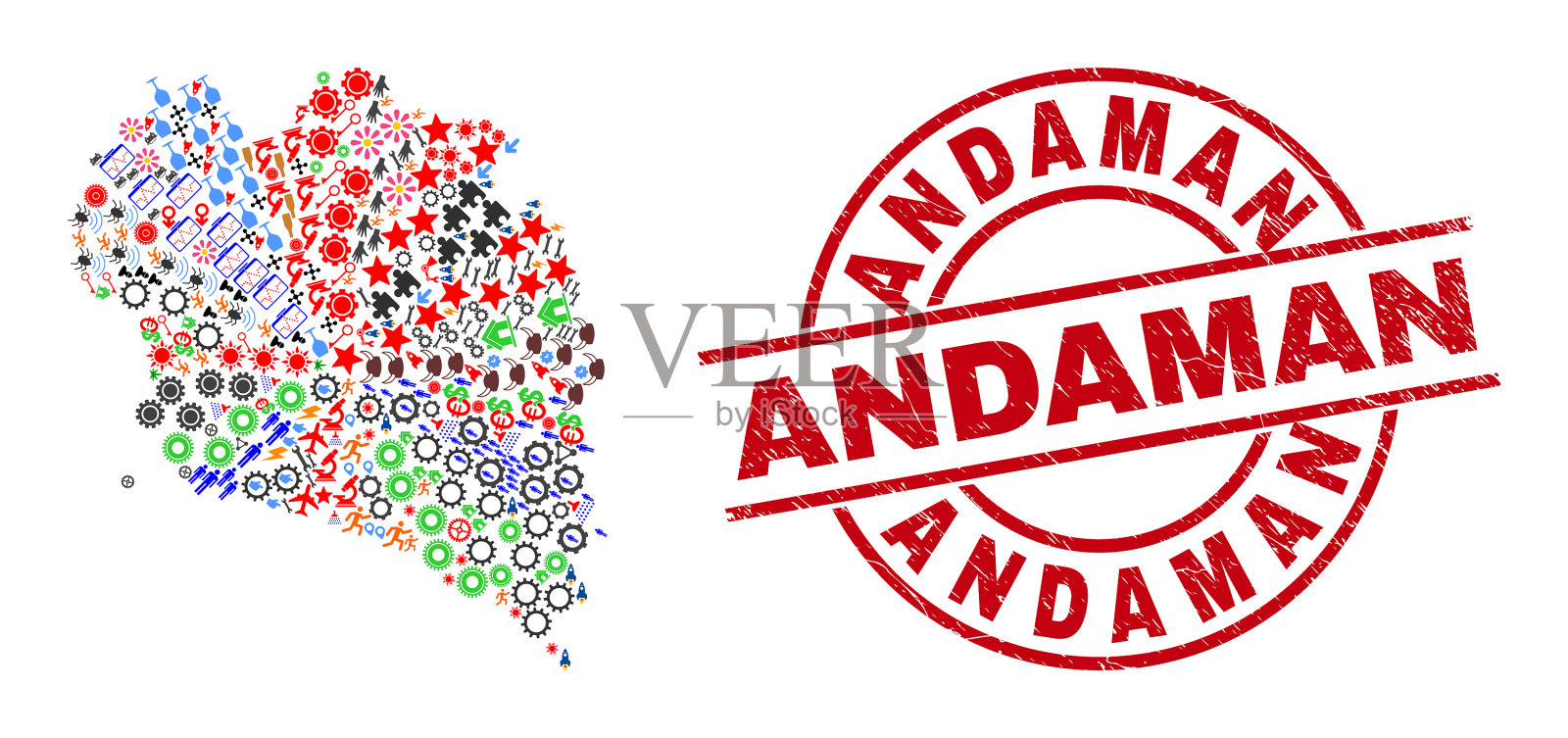 安达曼遇险水印和攀安地图插画图片素材