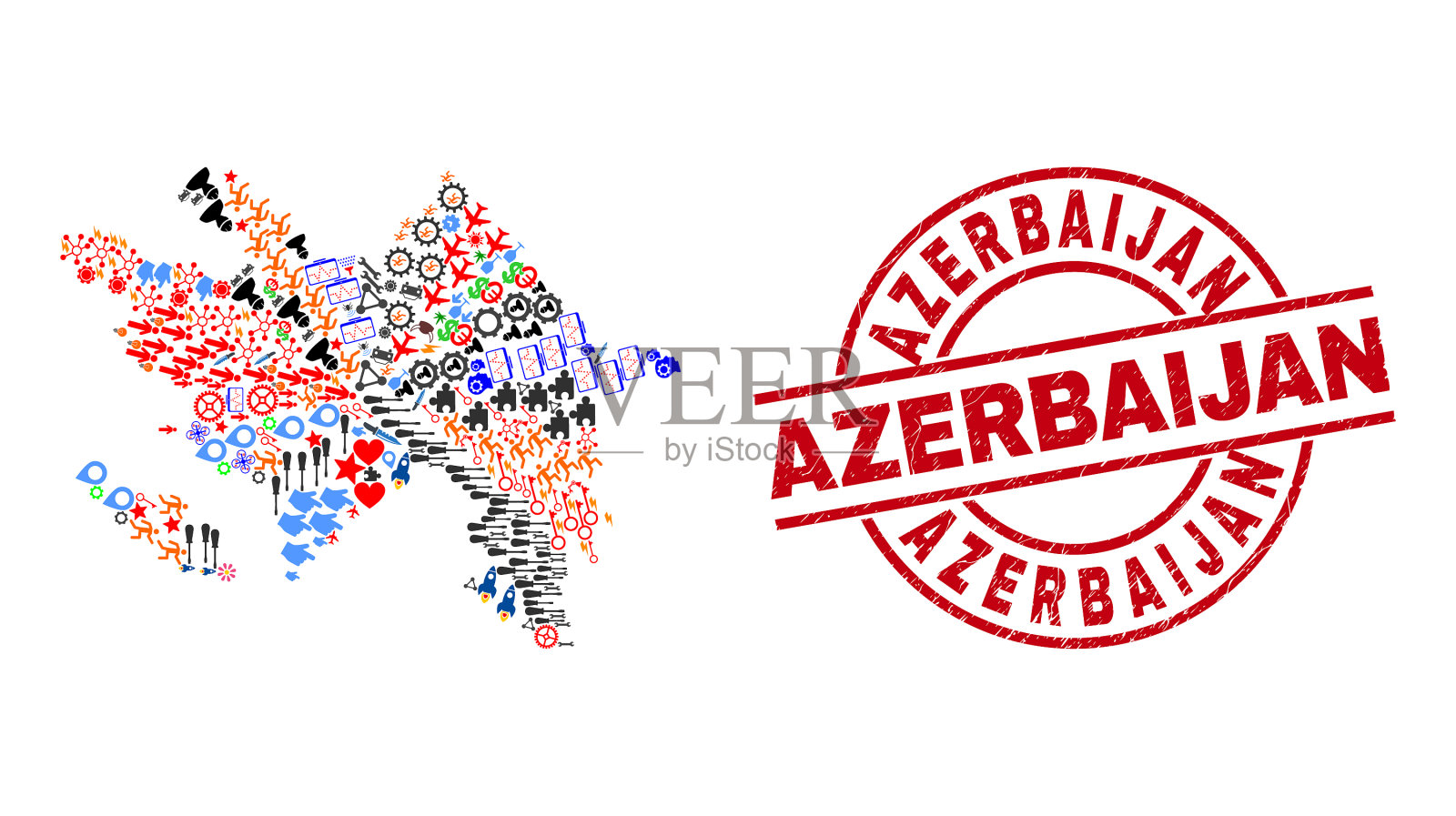 阿塞拜疆遇险图章和阿塞拜疆地图插画图片素材