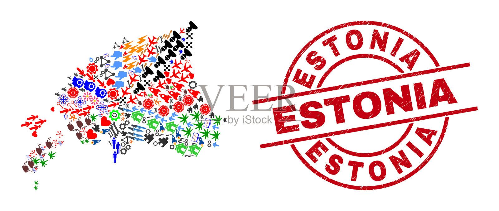 爱沙尼亚危难水印和爱沙尼亚地图拼贴插画图片素材