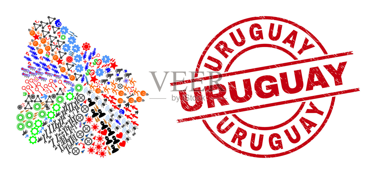 乌拉圭垃圾水印和乌拉圭地图拼贴插画图片素材
