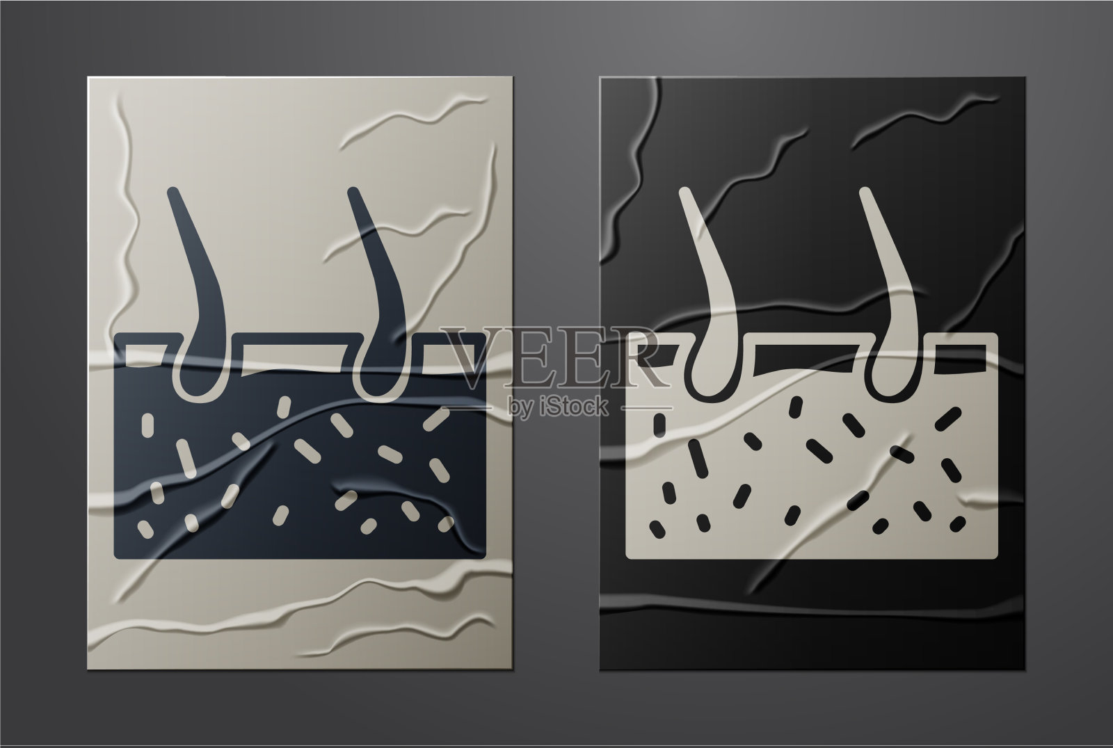 白头发覆盖皮肤图标孤立在皱巴巴插画图片素材